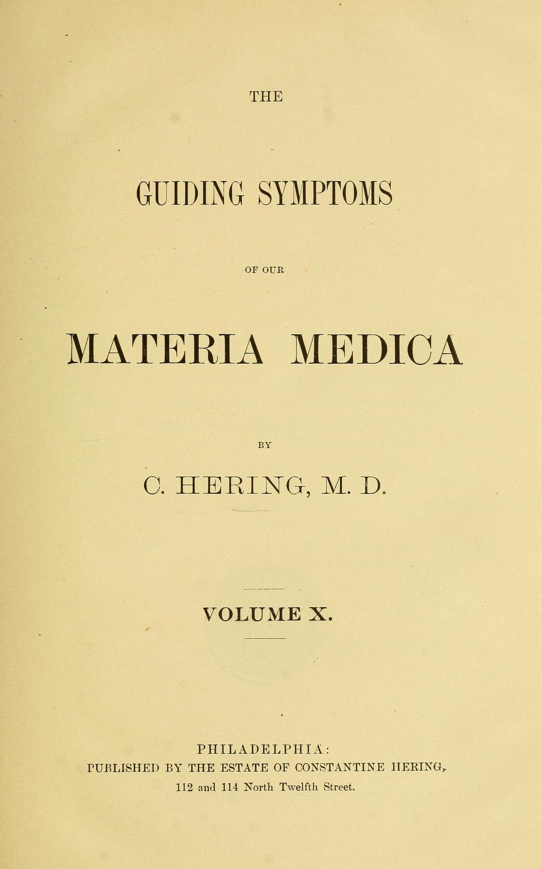 Página de rosto da obra «Guiding Symptoms of our Materia Medica», de C. Hering
